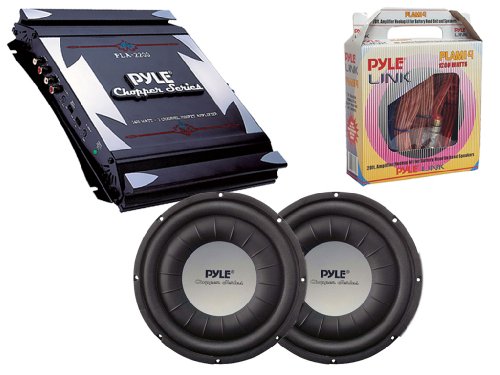 Pyle Full Amplifier/Subwoofer/Installation Package for Car/Truck/SUV -- PLA2200 2-Channel 1400w Bridgeable Mosfet Amplifier + Pair of PLWCH12D 12