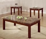 3pc Coffee Table & End Table Set Marble Top Walnut Finish