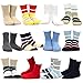 TeeHee Little Boys and Toddler Cotton Crew Socks 12 Pair Pack Gift Box (9-10 Years, Solid & Rugby Stripe)