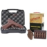 Military Deluxe Package - Contains Chocolate Bullets, Solid Chocolate Hand Gun, and a Hollow Chocolate Hand Grenade, Great Gift for Man or Woman in the Military.