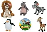 Ty Madagascar Beanie Baby Set of 5 Beanie Babies Alex, Gloria, Marty, Melman & Skipper