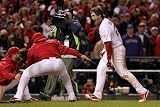 2011 World Series Game 6 - Texas Rangers v St Louis Cardinals, St Louis, MO - Oct. 27: David Freese Photographic Poster Print by Jamie Squire, 16x24
