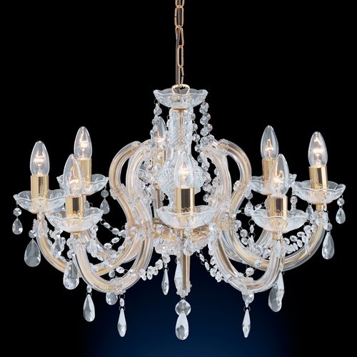 8 Arm Chandelier Ceiling Light with Brass Frame and Crystal Glass