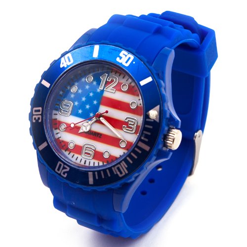 Fanartikel Silikon Armbanduhr Watch Fan Uhr m WM & EM Länder Flaggen Style (USA)
