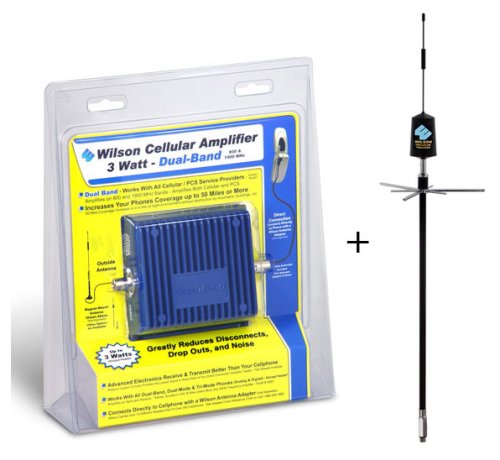 Wilson Cellular 800MHz/1900MHz Dual-Band 3 Watt Direct Connection Amplifier (811201) and Mirror Mount Trucker Antenna (301101) for Verizon, AT&T GSM/GPRS/TDMA, Cingular, Alltel, Sprint PCS, T-Mobile (850MHz, 1900MHz), Cellular One, US Cellular, Metro PCS, Virgin Mobile, Cricket, Qwest, Boost Mobile phones