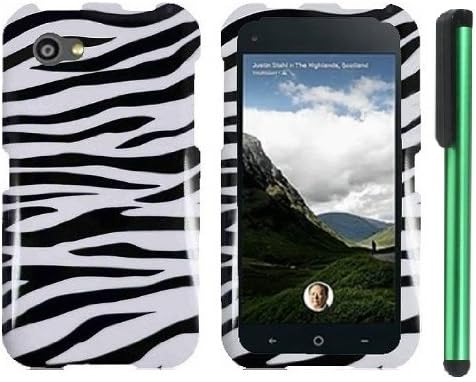 HTC First Combination - Premium Vivid Design Protector Hard Cover Case / 1 of New Assorted Color Metal Stylus Touch Screen Pen (Black White Zebra)