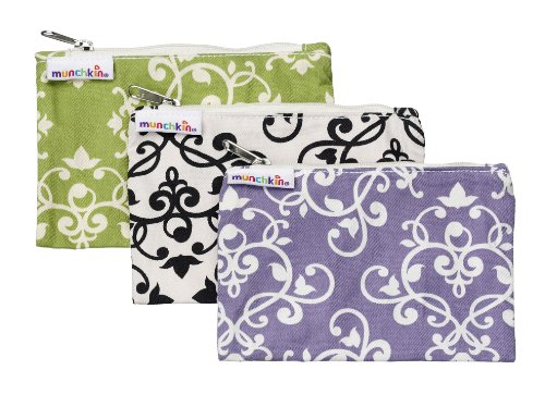 Munchkin 3 Pack Snack Bags, Green/Black/Purple