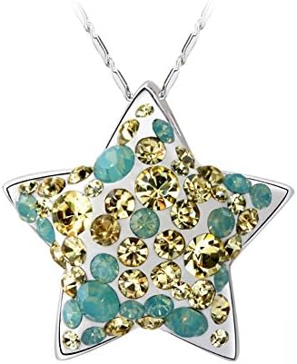 T-400LJ Women's Silver Plated Crystal Lucky Star Pendant Necklace Light Yellow