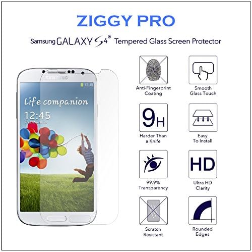 Premium High Definition Shockproof Clear Tempered Glass Screen Protector 0.3mm Thickness for Samsung Galaxy S4 I9500 [Ziggy Pro]
