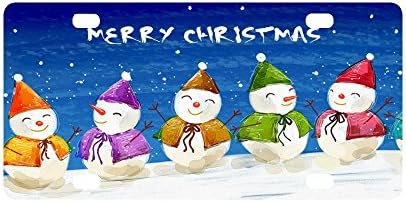 Merry Christmas Cute Snowman Strong And Durable Aluminum Car Metal License Plate Frame for Women/Men Four Holes Tag 12" X 6"