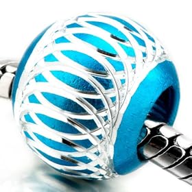 Pale Blue Pattern Aluminum Beads Fits Pandora Charm Bracelet