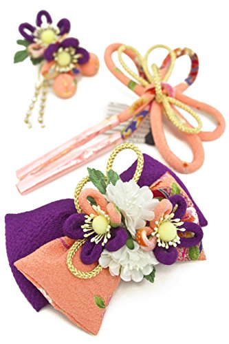 髪飾り 3点セット 和柄 リボン 縮緬 花 ラインストーン