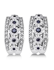 10K White Gold Round Brilliant Cut Black and White Diamond - Channel Set Round Circle Hoop Earrings - (4/5 cttw.)