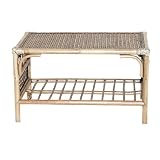 Reformation Coffee Table Wood Top Cane Storage Shelf Light Brown