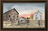 Early Riser by Billy Jacobs Brick Barn Farmhouse Rooster Dawn Country Landscape Primitive Folk Art Print 15x23 Wall Décor Framed Picture