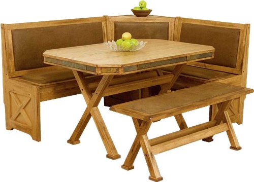 Arizona Rustic Oak Breakfast Nook Set W/ Upholstered Seats On Sale