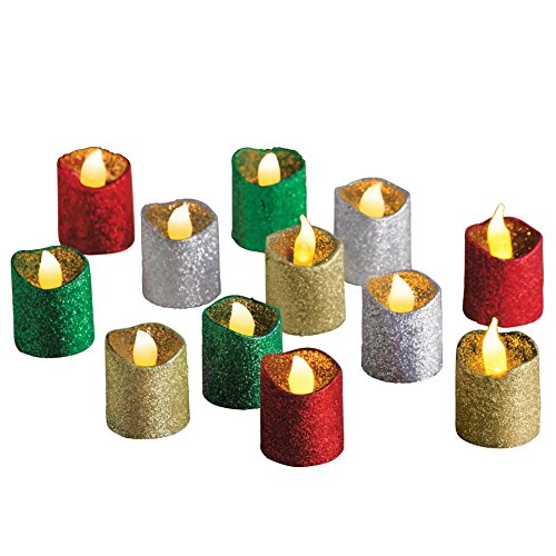 LED Glitter Holiday Flameless Votives - Set of 12