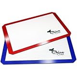 Silicone Baking Mat 2-Pk - Fits Half Sheets - Blue, Red colors - Bonus Cookbook, Lifetime Guarantee