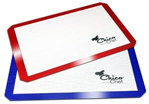 Silicone Baking Mat 2-Pk - Fits Half Sheets - Blue, Red colors - Bonus Cookbook, Lifetime Guarantee