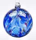 Kitras Art Glass - Hand Blown Glass - Hanging Ornament - Witch Ball - FEATHER BALL - WINTER SOLSTICE - OR-FEAB-06-WS