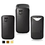 Snugg Blackberry Q10 High Quality Case Leather Pouch Case Cover with Card Slot, Elastic Pull Strap and Premium Nubuck Fibre Interior- Black