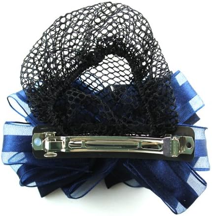 Blue Roses French Hair Clip - Rose Bouquet Hair Accessories (Large - Black Hairnet)