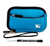 Baby Blue - Black Trim Slim Protective Soft Neoprene Cover Carrying Case Sleeve with Extra Pocket for Sony Cyber-shot DSC-TX55 DSC-TX100V DSC-W510 DSC-W530 DSC-W560 DSC-W570 DSC-WX5 DSC-WX9 DSC-WX10 DSC Cybershot Point and Shoot Digital Camera + Includes eBigValue Determination Hand Strap Key Chain