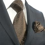 Landisun 35K Dark Brown Paisleys Mens Silk Tie Set: Tie+Hanky &Plastic Hook
