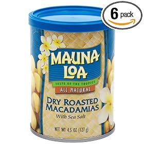 Mauna Loa Dry Roasted Macadamias With Sea Salt, 4.5-Ounce Cans (Pack of 6)