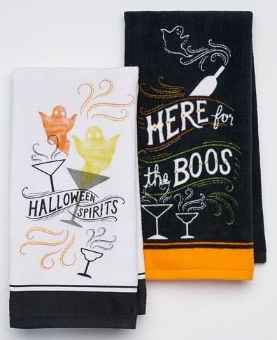 Halloween Kitchen Towels Set - Ghost Drinks Theme
