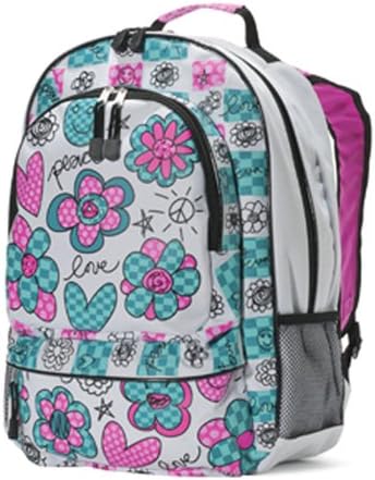 White Scribble Check Backpack with Padded Shoulder Straps
