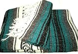 Green Large Authentic Falsa Mexican Yoga Meditaion Blanket 7'/5' Southwest Rug Throw