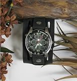 The "Henry's" Aged Black Leather 2" Wide Watchband