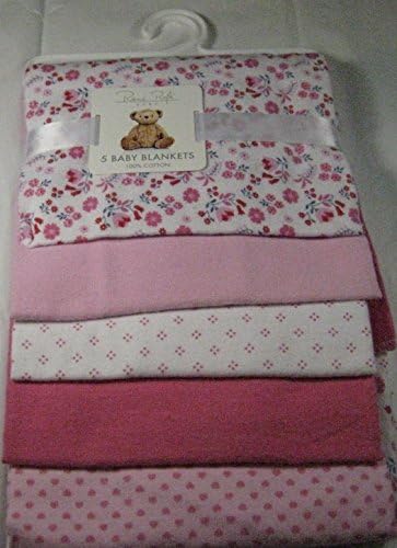 Rene Rolfe 5 Pk.Soft Flannel Baby Girls Receiving Blankets 100% Cotton Pink