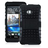 JKase DIABLO Series Tough Rugged Dual Layer Protection Case Cover with Build in Stand for HTC One M7 - Retail Packaging - Black