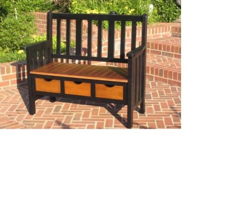 Kitchen: Painted Acacia Entry Storage Bench with 3 Drawers . Black