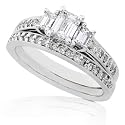 1.00ctw Emerald Cut Diamond Wedding Ring Set (HI/SI-I1) in 14kt White Gold