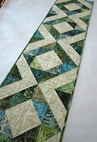 Quilted Table Runner, Batik Table Runner, 16" x 64", Home Decor, Handmade Table Runner, Handcrafted in USA, Table Decor, Tablerunner, Patchwork, 100% Cotton, Blue Green