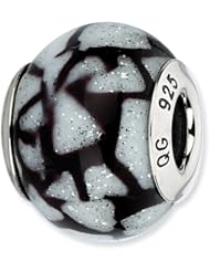 Sterling Silver Reflections White/Black with Glitter Overlay Glass Bead