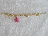 Gold Charm Bracelet- Ornate Rose Star and Pearl Design