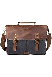 S-ZONE Fashion Canvas Genuine Leather Trim Travel Briefcase Laptop Bag (Big)