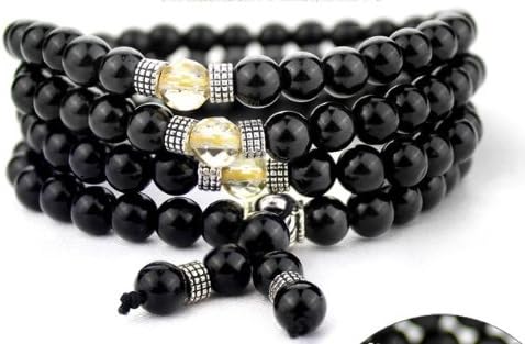 Elegant Black Tourmaline Bracelet with 108 Beads of Aphrizite and Citrine for Man\women\couple