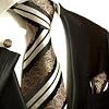 Krawatten Set 3tlg schwarz weiss barock Seidenkrawatte + Manschettenkn�pfe + Einstecktuch by Paul Malone