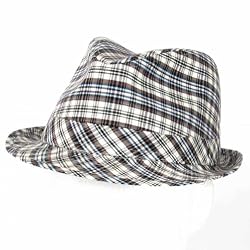 100% Cotton Scottish Plaid Fedora Trilby Hat Cream with Multi-colors L/XL