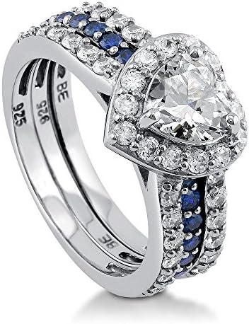 BERRICLE Sterling Silver Heart Shaped Cubic Zirconia CZ Halo Womens Engagement Insert Ring Set