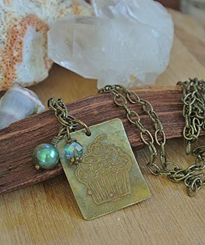 Cupcake Etched Metal Pendant Neckalce