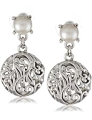 Cream Simulated Pearl and Artisan Inspired Drop Earrings