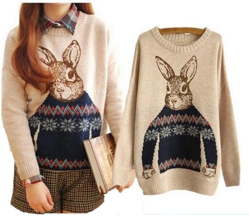 GT-Dress women winter thicken sweaters Peter Rabbit pullovers new style slim knitwear beige