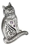 Sterling Silver Celtic Cat Pendant with Two Round Amethyst Stones.
