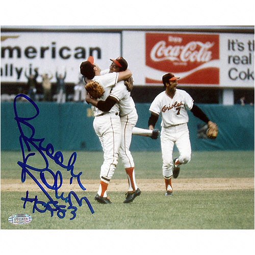 Brooks Robinson Baltimore Orioles Celebration Hug 8x10 Autographed Photograph with HOF insc.